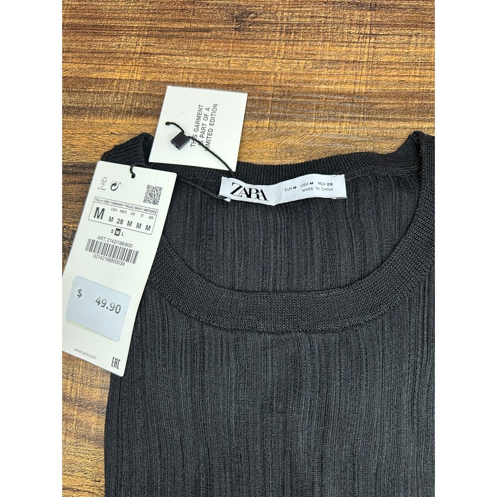 ZARA Women’s Black Ribbed Long Sleeve Knit Top / Size: Medium - Picture 3 of 5